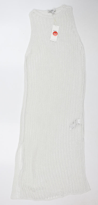 Marks and Spencer Women White Knit Crochet Kaftan Dress Size M Summer Beachwear