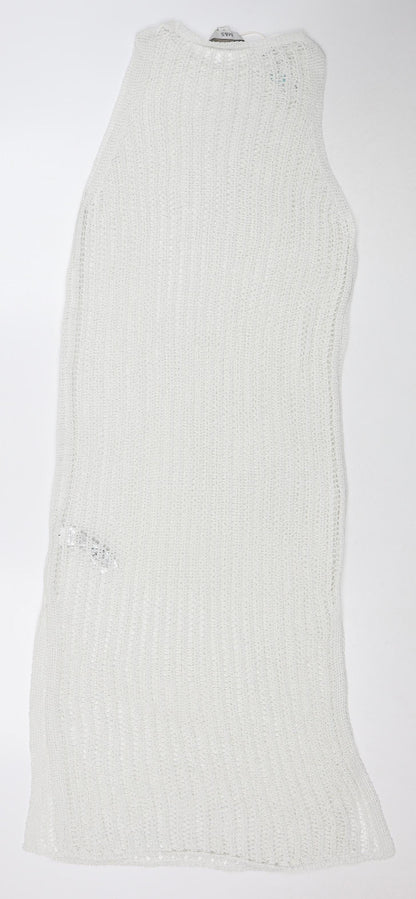 Marks and Spencer Women White Knit Crochet Kaftan Dress Size M Summer Beachwear