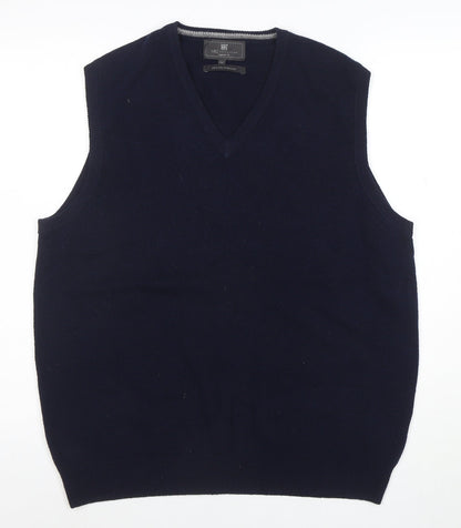 Marks and Spencer Men's Blue Wool V-Neck Sleeveless Jumper Vest M