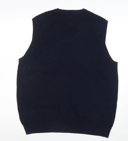 Marks and Spencer Men's Blue Wool V-Neck Sleeveless Jumper Vest M