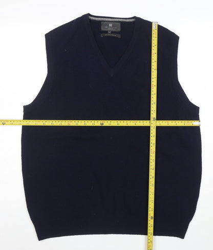 Marks and Spencer Men's Blue Wool V-Neck Sleeveless Jumper Vest M