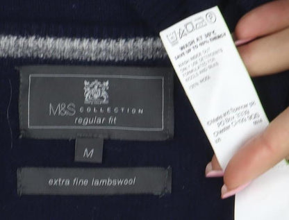 Marks and Spencer Men's Blue Wool V-Neck Sleeveless Jumper Vest M