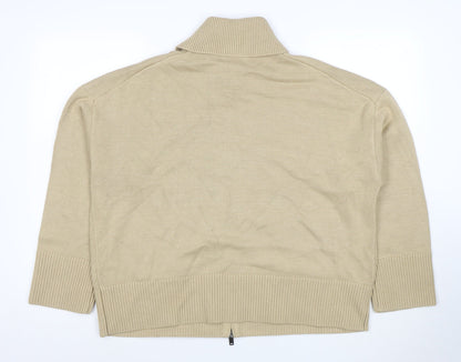 Marks and Spencer Women Beige XL Full Zip Collared Cotton Jumper