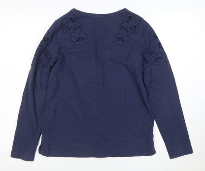 Dalia Women's Blue Cotton Long Sleeve Embroidered T-Shirt S