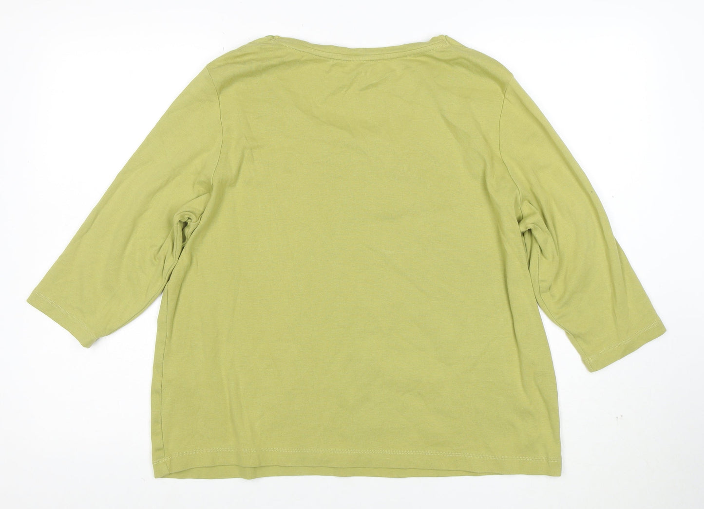 Marks and Spencer Women’s Green Embroidered Cotton 3/4 Sleeve T-Shirt Size 18