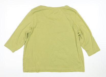 Marks and Spencer Women’s Green Embroidered Cotton 3/4 Sleeve T-Shirt Size 18