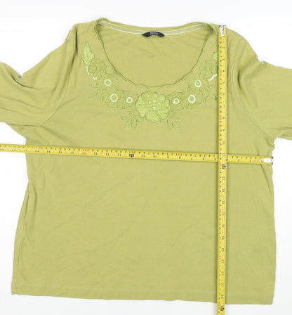 Marks and Spencer Women’s Green Embroidered Cotton 3/4 Sleeve T-Shirt Size 18