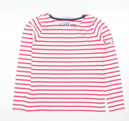 Lazy Jacks Women's Pink Striped Long Sleeve Cotton Nautical T-Shirt XS