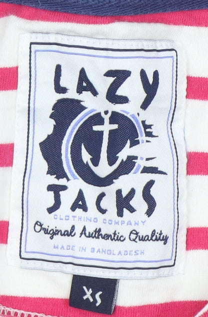 Lazy Jacks Women's Pink Striped Long Sleeve Cotton Nautical T-Shirt XS