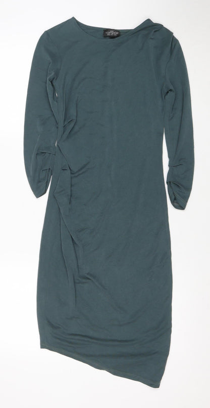 Topshop Petite Green Bodycon Long Sleeve Dress Size 4