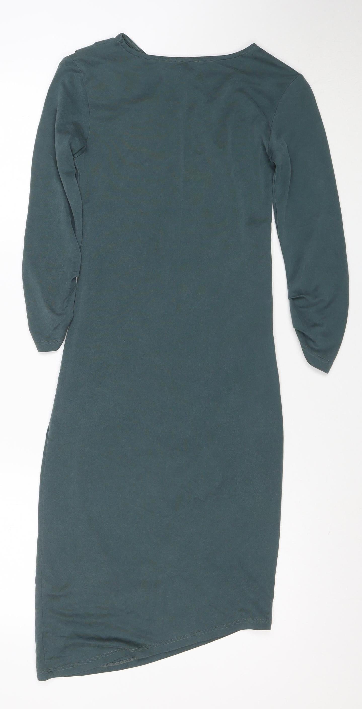 Topshop Petite Green Bodycon Long Sleeve Dress Size 4