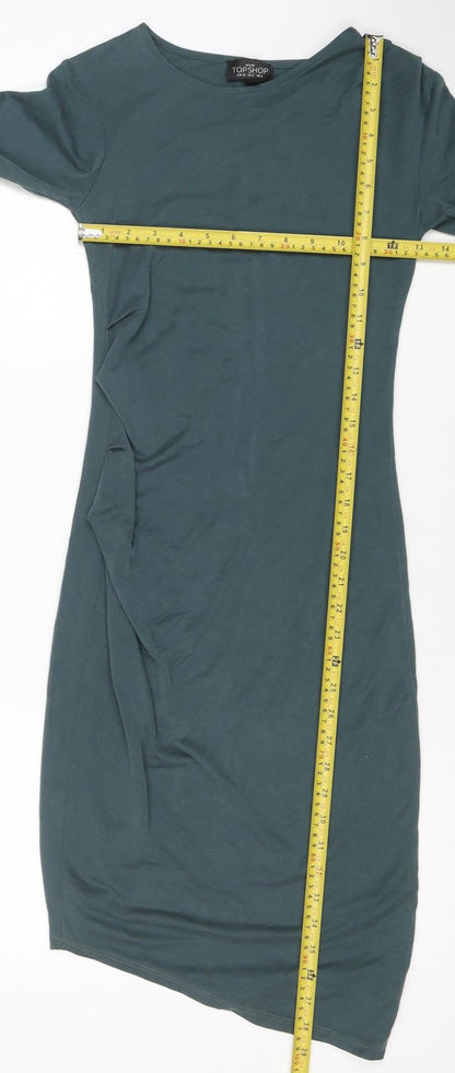 Topshop Petite Green Bodycon Long Sleeve Dress Size 4