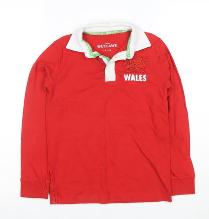 Urban Outlaws Boys Red Wales Long Sleeve Polo Shirt 7-8 Years Cotton Blend