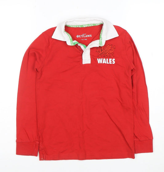 Urban Outlaws Boys Red Wales Long Sleeve Polo Shirt 7-8 Years Cotton Blend