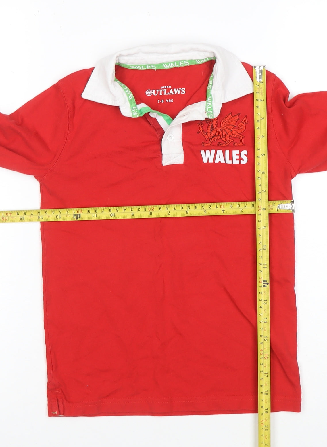 Urban Outlaws Boys Red Wales Long Sleeve Polo Shirt 7-8 Years Cotton Blend