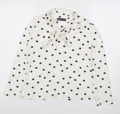Marks and Spencer Women’s White Polka Dot Bow Neck Long Sleeve Blouse Size 10