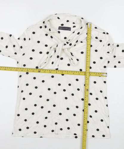 Marks and Spencer Women’s White Polka Dot Bow Neck Long Sleeve Blouse Size 10