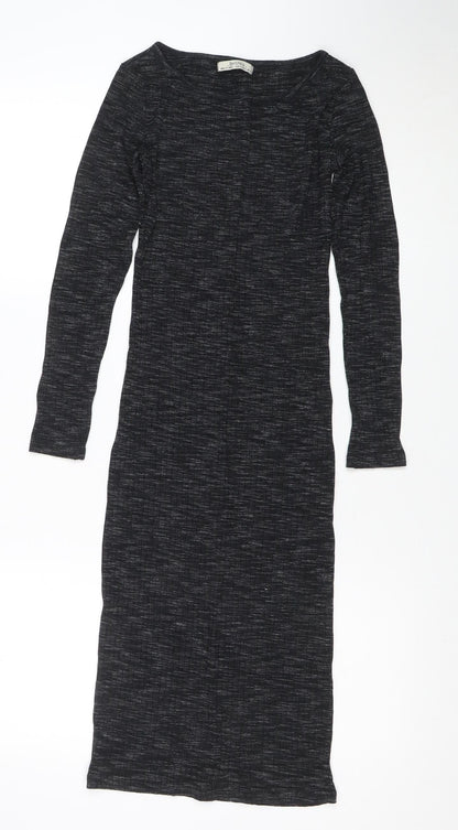 Bershka Women Black Long Sleeve Long Bodycon Dress Size S