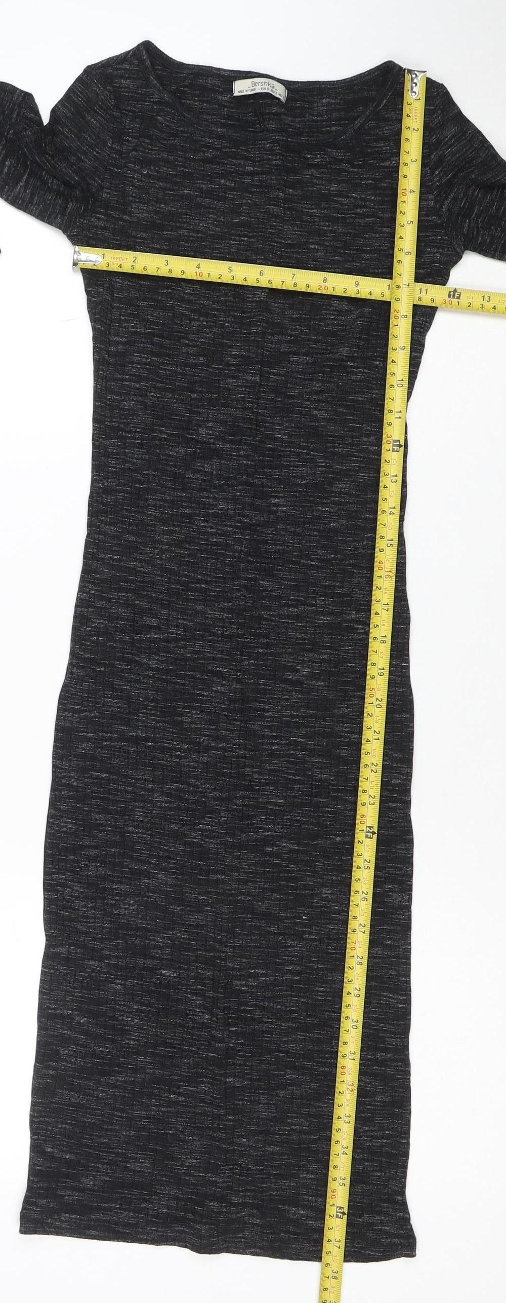 Bershka Women Black Long Sleeve Long Bodycon Dress Size S