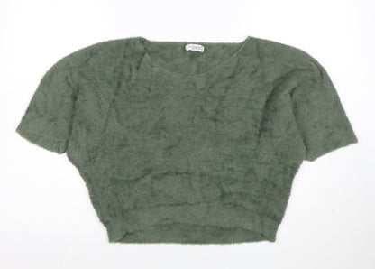 Luisa Ricci Women's Green Mohair Knit Cropped Blouse Size M