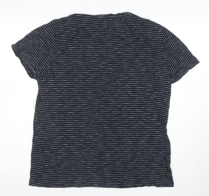 AllSaints Men's Navy Striped Crew Neck Cotton T-Shirt Size L