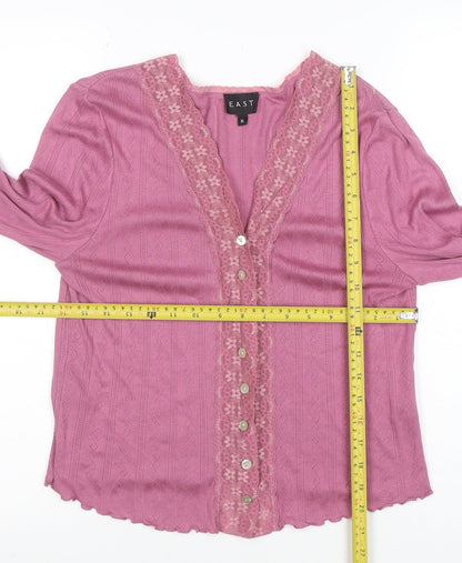 EAST Womens Pink Lace Trim Button-Up Top Size XL Cotton Modal