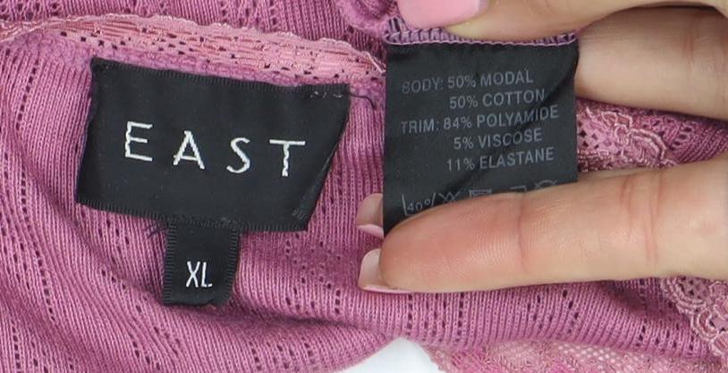 EAST Womens Pink Lace Trim Button-Up Top Size XL Cotton Modal