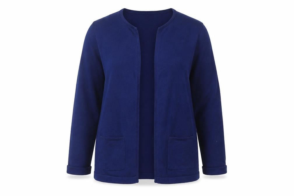 Country Collection Women Blue Cotton Cardigan M Open Knit Long Sleeve