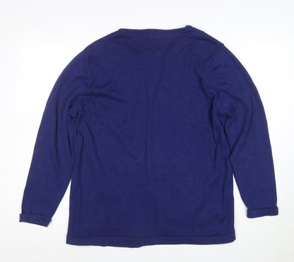 Country Collection Women Blue Cotton Cardigan M Open Knit Long Sleeve