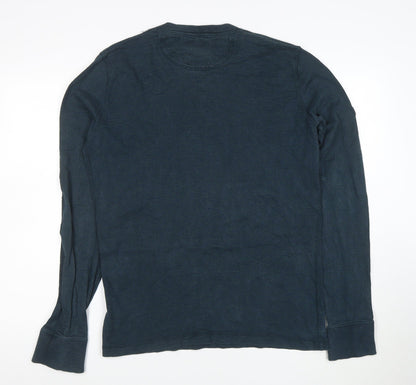 Superdry Men's Blue Long Sleeve Henley Cotton T-Shirt M