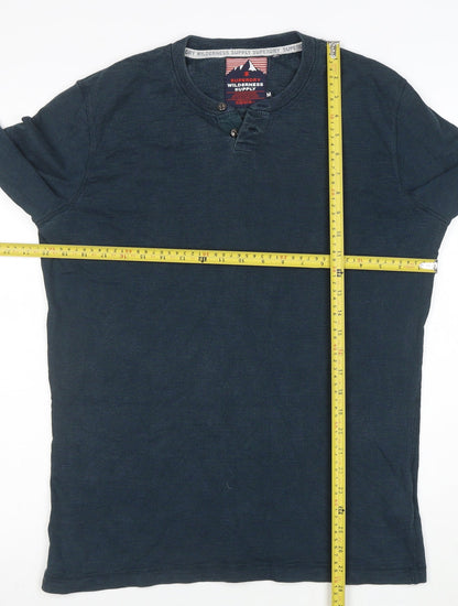 Superdry Men's Blue Long Sleeve Henley Cotton T-Shirt M