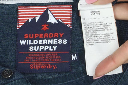 Superdry Men's Blue Long Sleeve Henley Cotton T-Shirt M