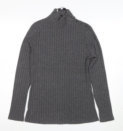 Principles by Ben de Lisi Petite Women's Grey Roll Neck Button Knit Top Size 12
