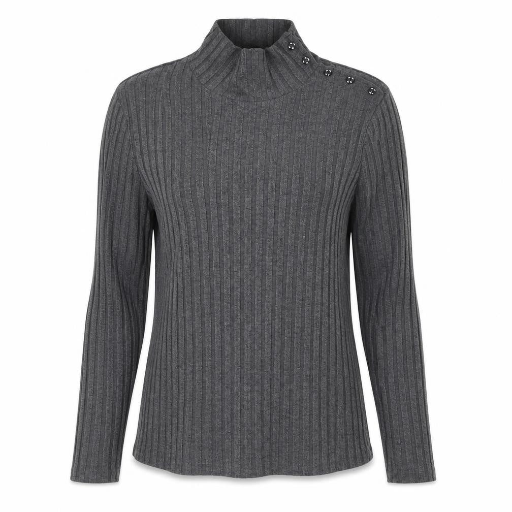 Principles by Ben de Lisi Petite Women's Grey Roll Neck Button Knit Top Size 12