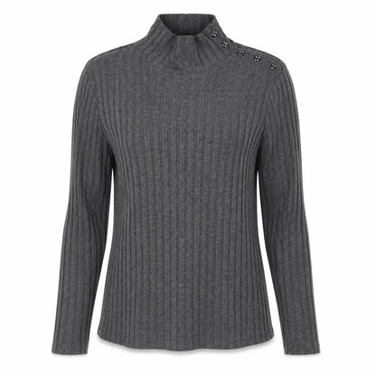 Principles by Ben de Lisi Petite Women's Grey Roll Neck Button Knit Top Size 12