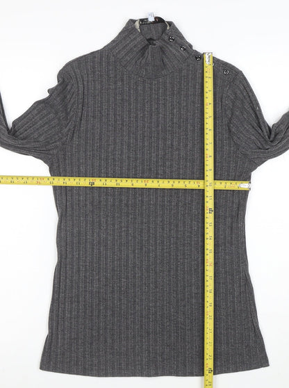 Principles by Ben de Lisi Petite Women's Grey Roll Neck Button Knit Top Size 12