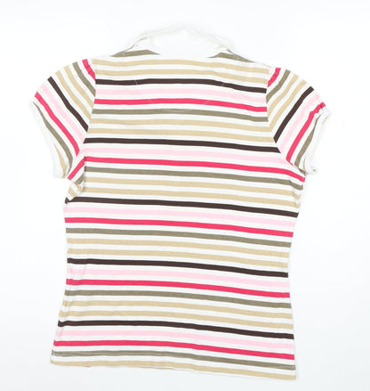 Yessica Women’s Multicoloured Striped Cotton Polo Shirt Size L