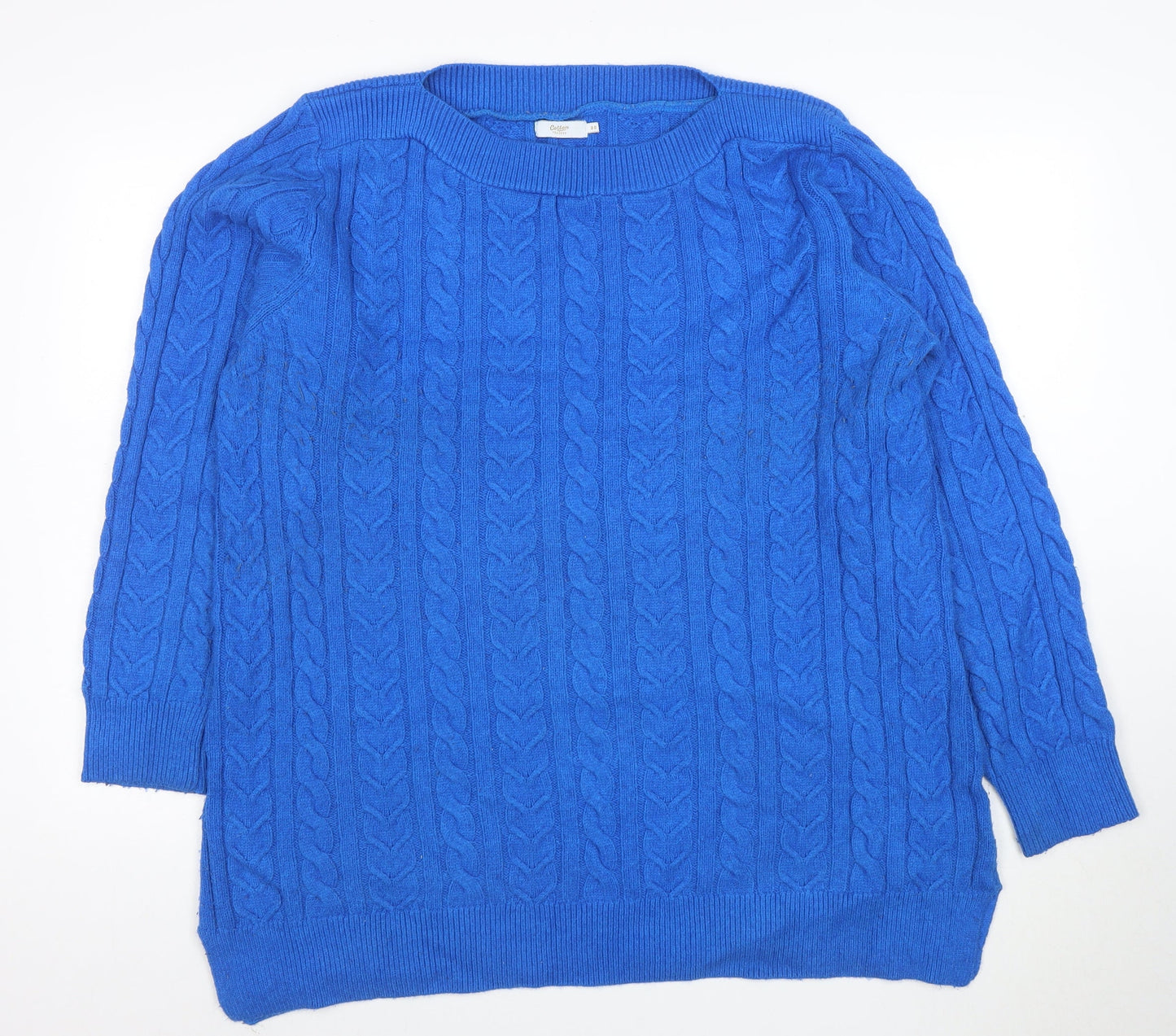 Coliton Traders Women's Blue Cable-Knit Jumper Size 20