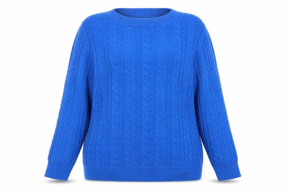 Coliton Traders Women's Blue Cable-Knit Jumper Size 20