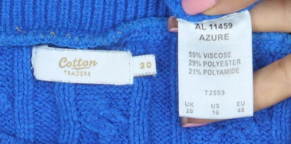 Coliton Traders Women's Blue Cable-Knit Jumper Size 20