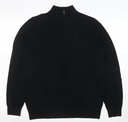 Marks and Spencer Men's Black Merino Wool Half Zip Jumper L
