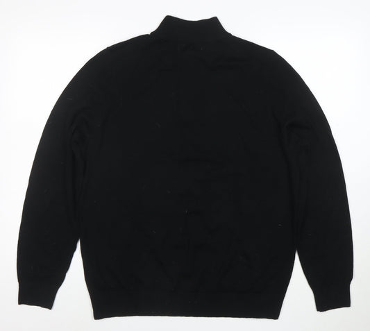 Marks and Spencer Men's Black Merino Wool Half Zip Jumper L