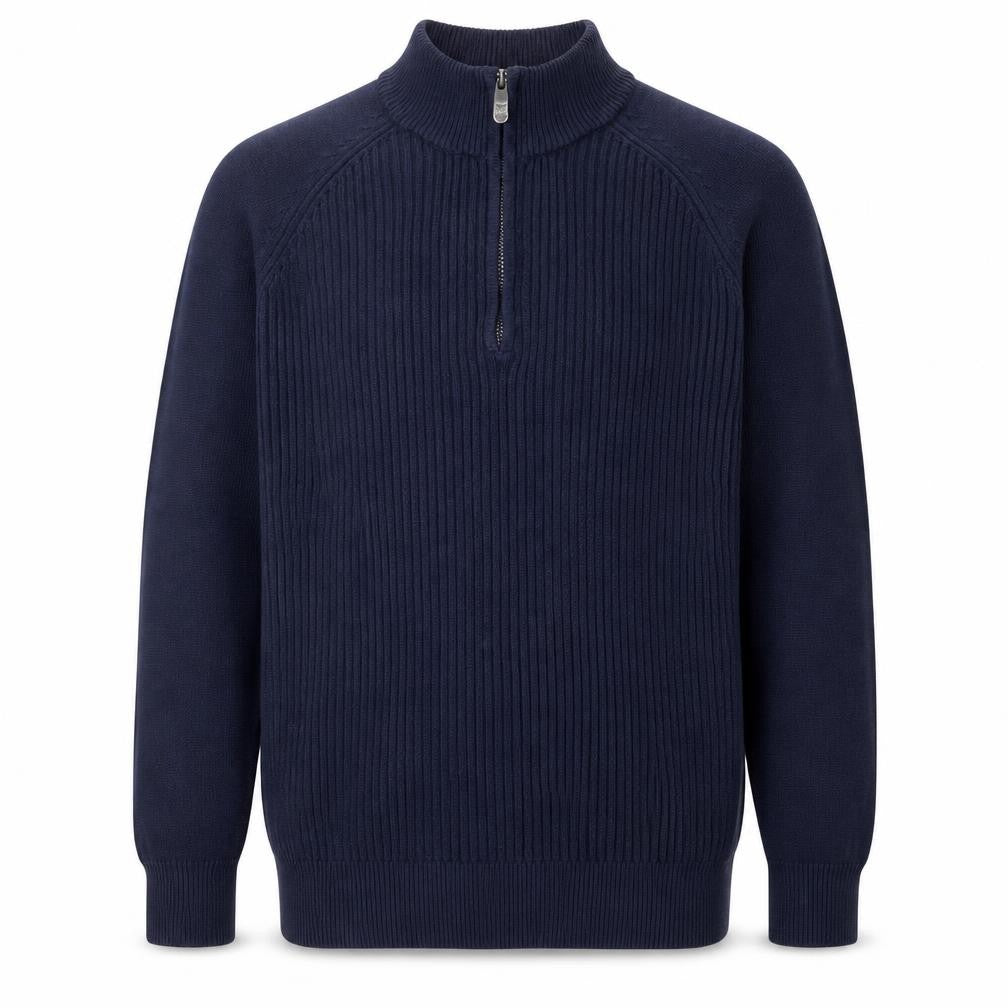 Cotton Traders Men's Blue XL Half Zip High Neck Cotton Jumper