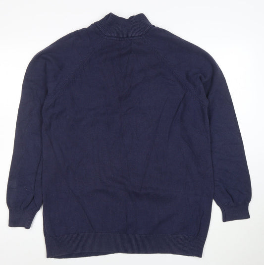Cotton Traders Men's Blue XL Half Zip High Neck Cotton Jumper
