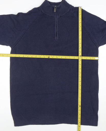 Cotton Traders Men's Blue XL Half Zip High Neck Cotton Jumper