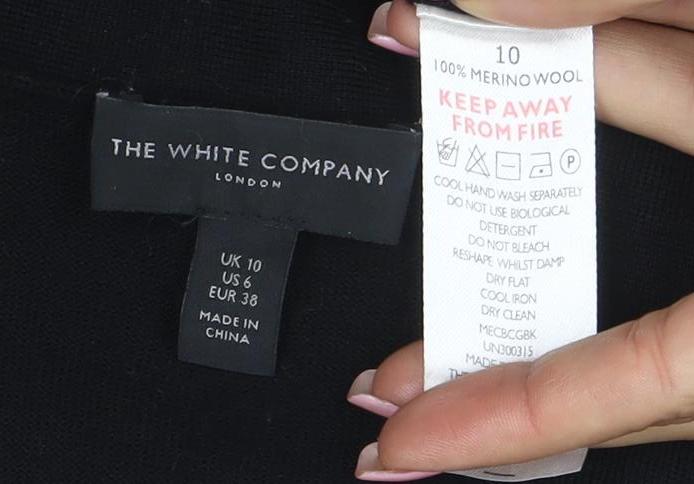 The White Company Women's Black Merino Wool Longline Cardigan Size 10
