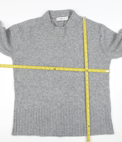 Zara Women Grey High Neck Knit Jumper Size S