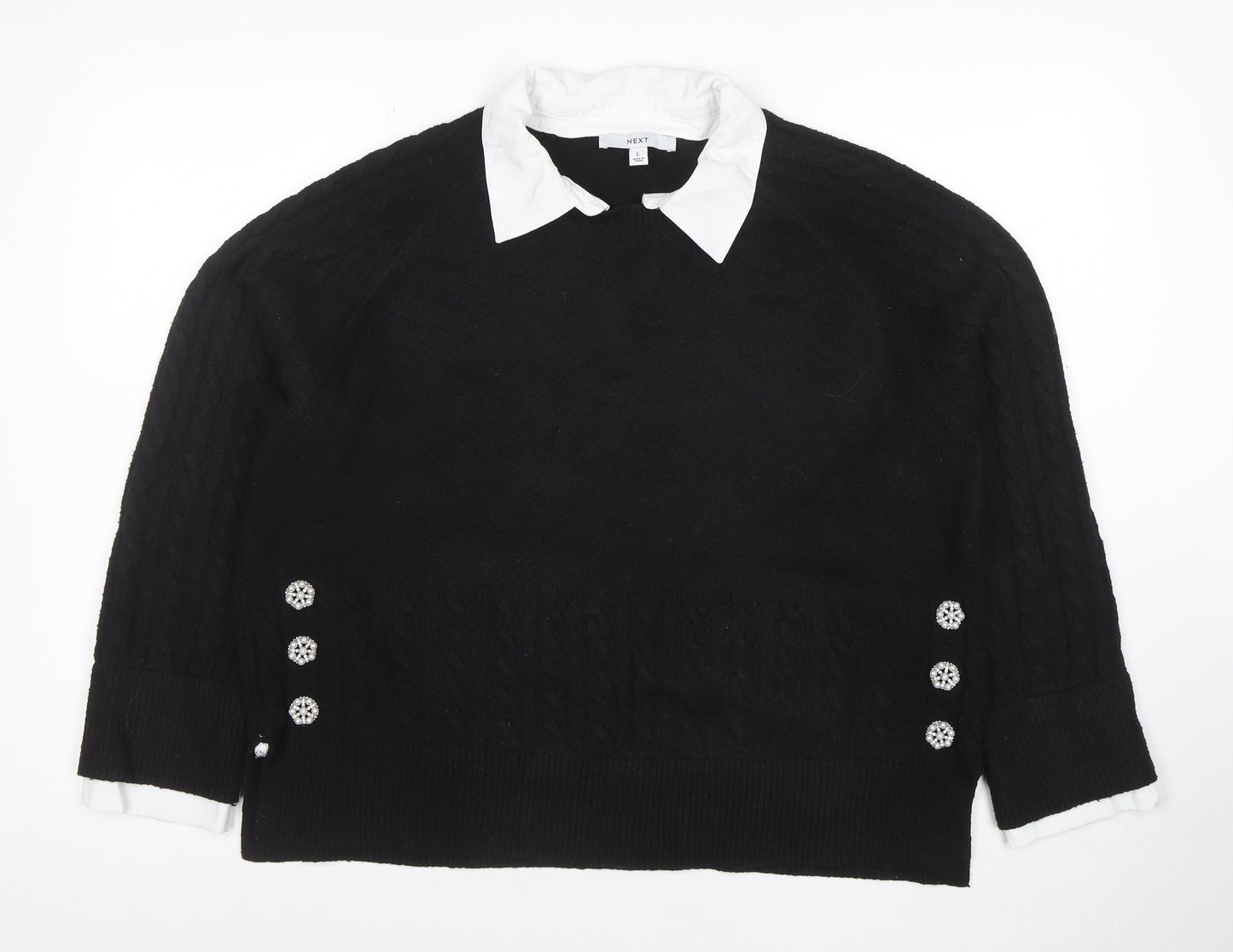 Next Women’s Black Collared Cable-Knit Jumper Size 16