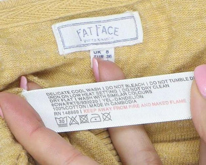 FatFace Women’s Yellow Cotton Linen Pullover Jumper UK 8