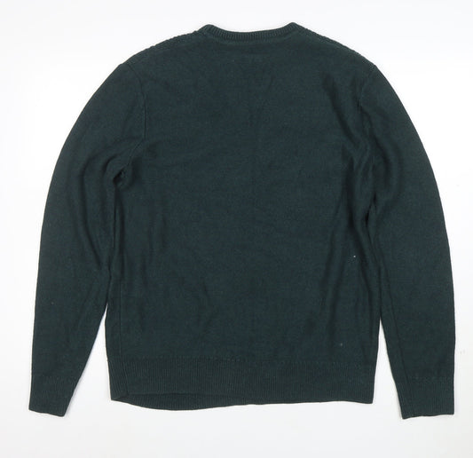 GAP Men's Green Cable-Knit Crew Neck Cotton Jumper Size M